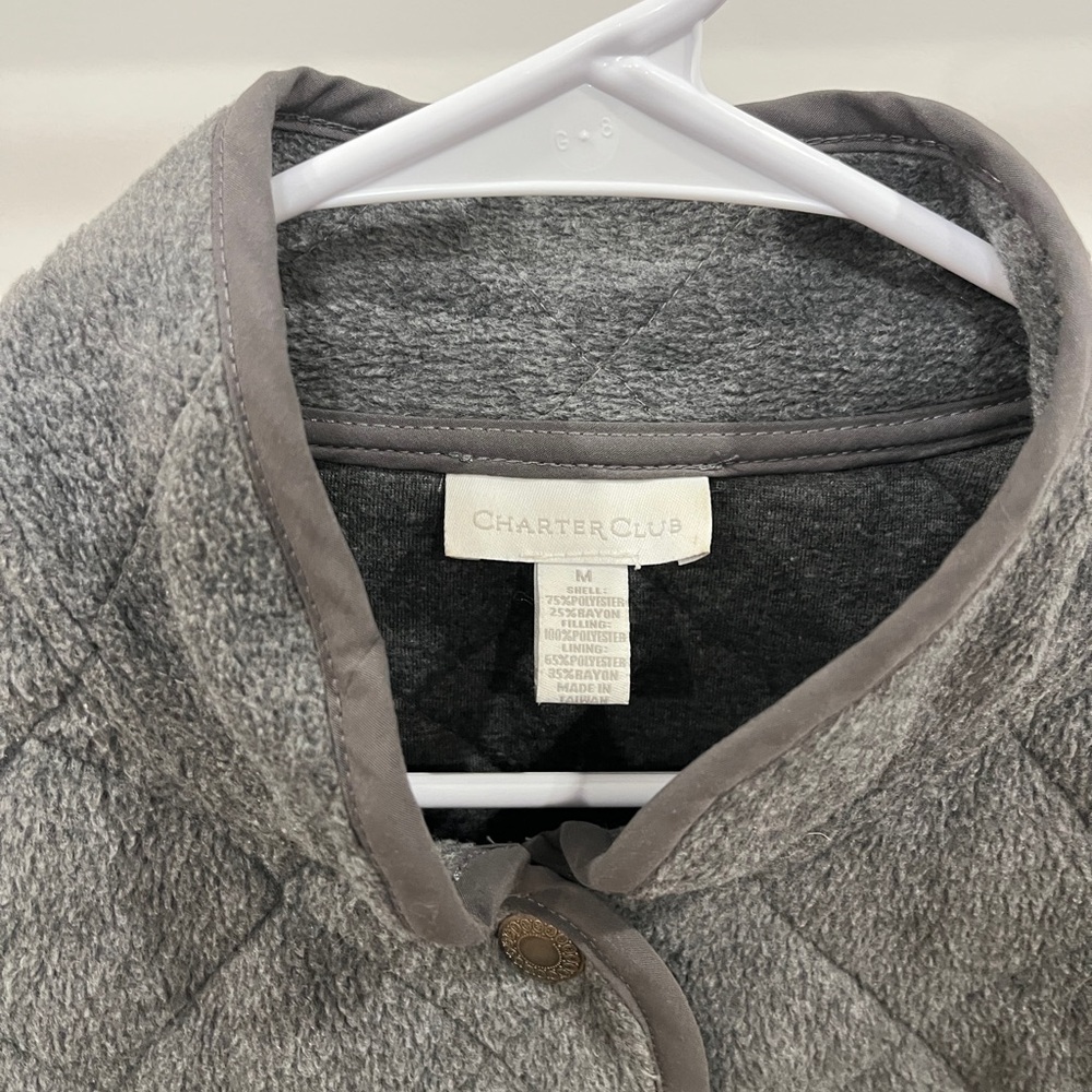 Charter Club Quilted Mandarin Collar Jacket Blouse Gray Pockets - Picture 3 of 4